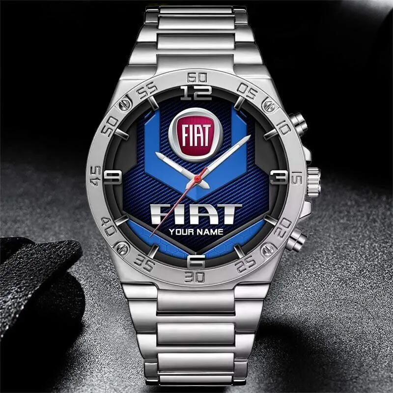 Fiat Car Logo Custom Name Stainless Steel Watch for Men and Women