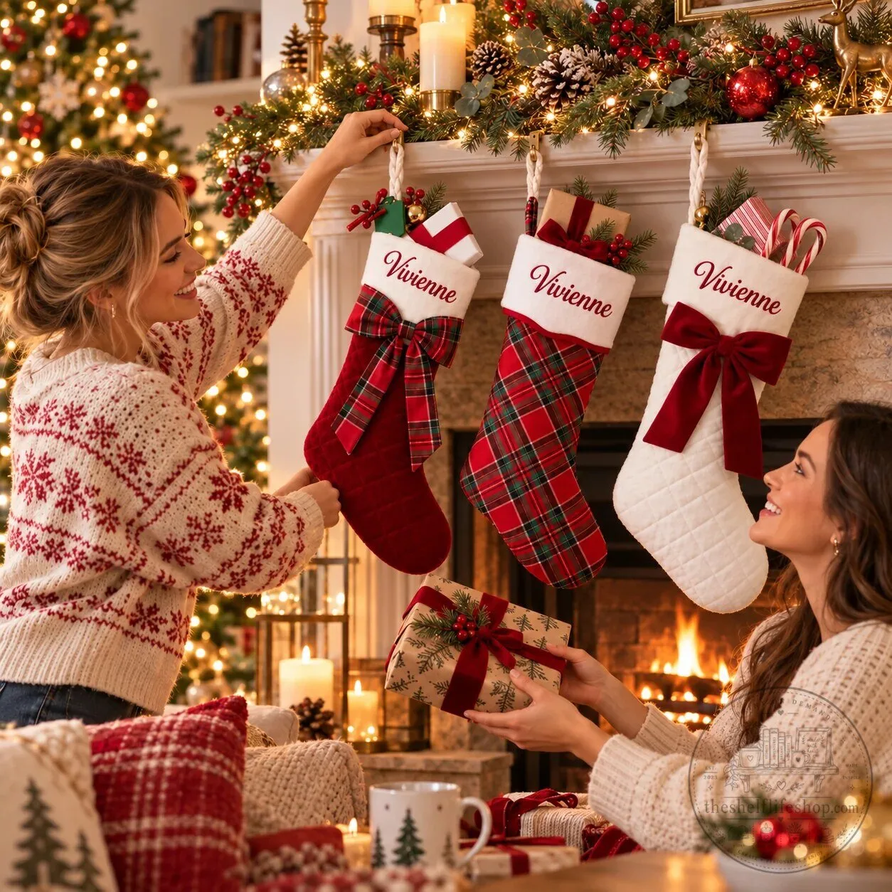 Personalized Embroidered Velvet Tartan Christmas Stocking Holiday Gift