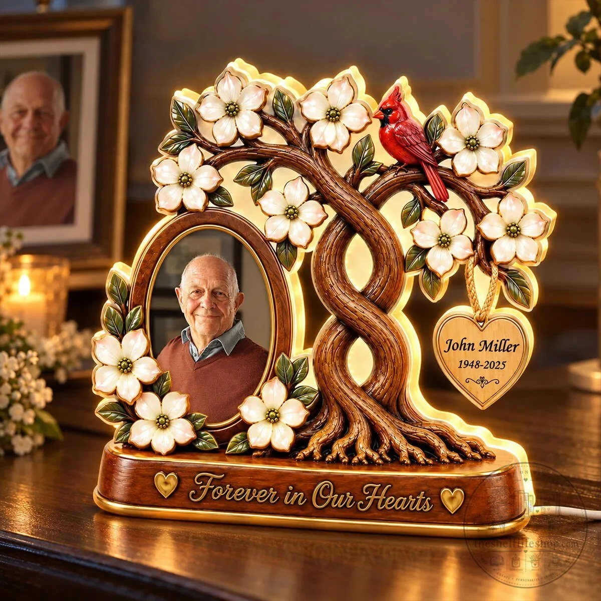 Personalized Memorial Family Tree Photo Light Box with Cardinal and Dogwood Flowers 15 Personalized Memorial Family Tree Photo Light Box with Cardinal and Dogwood Flowers