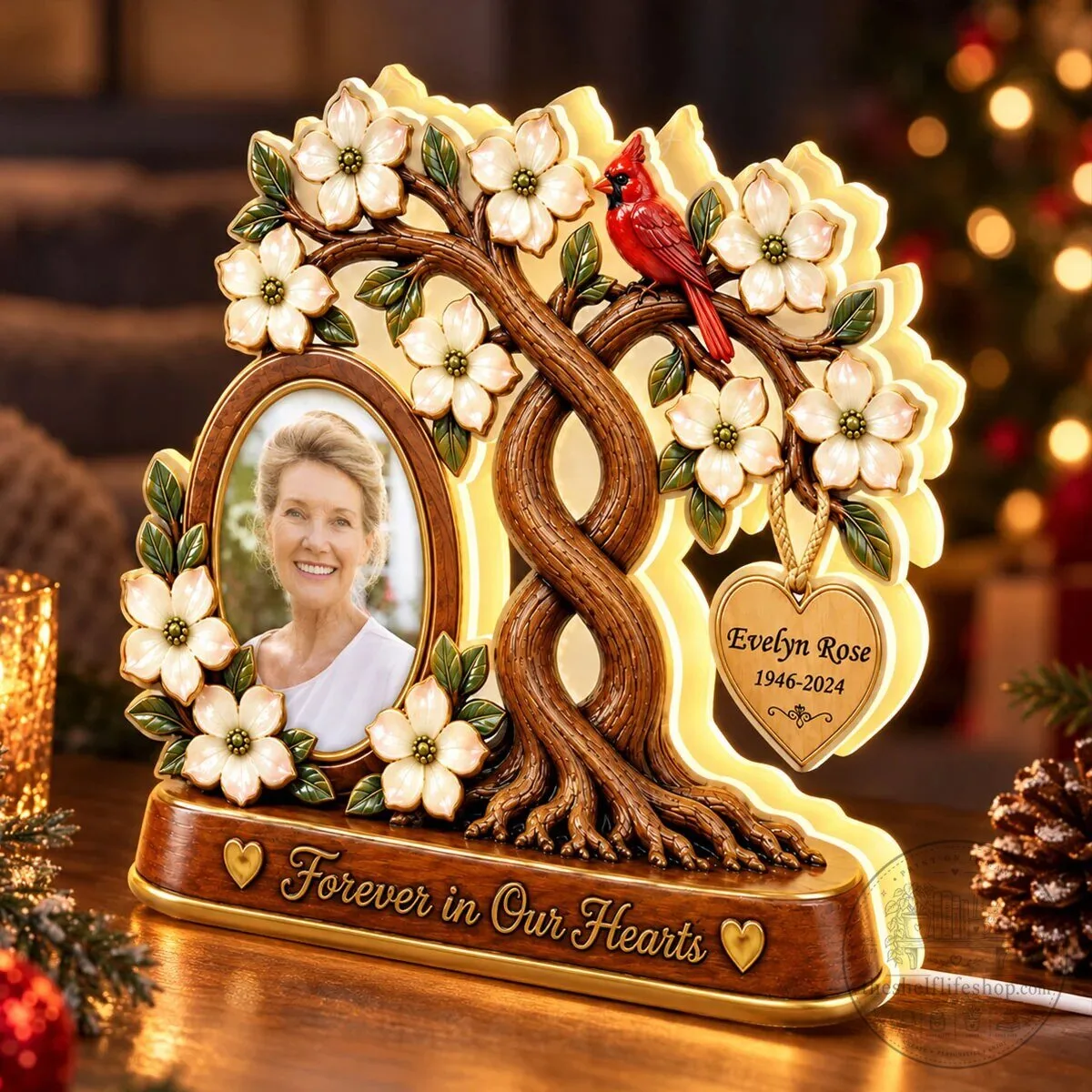 Personalized Memorial Family Tree Photo Light Box with Cardinal and Dogwood Flowers 16 Personalized Memorial Family Tree Photo Light Box with Cardinal and Dogwood Flowers