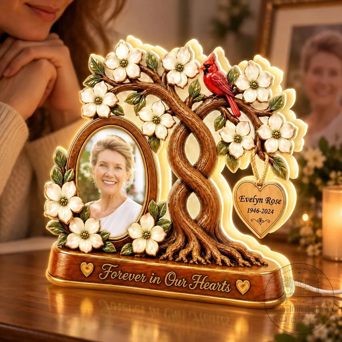 Personalized Memorial Family Tree Photo Light Box with Cardinal and Dogwood Flowers 17 Personalized Memorial Family Tree Photo Light Box with Cardinal and Dogwood Flowers