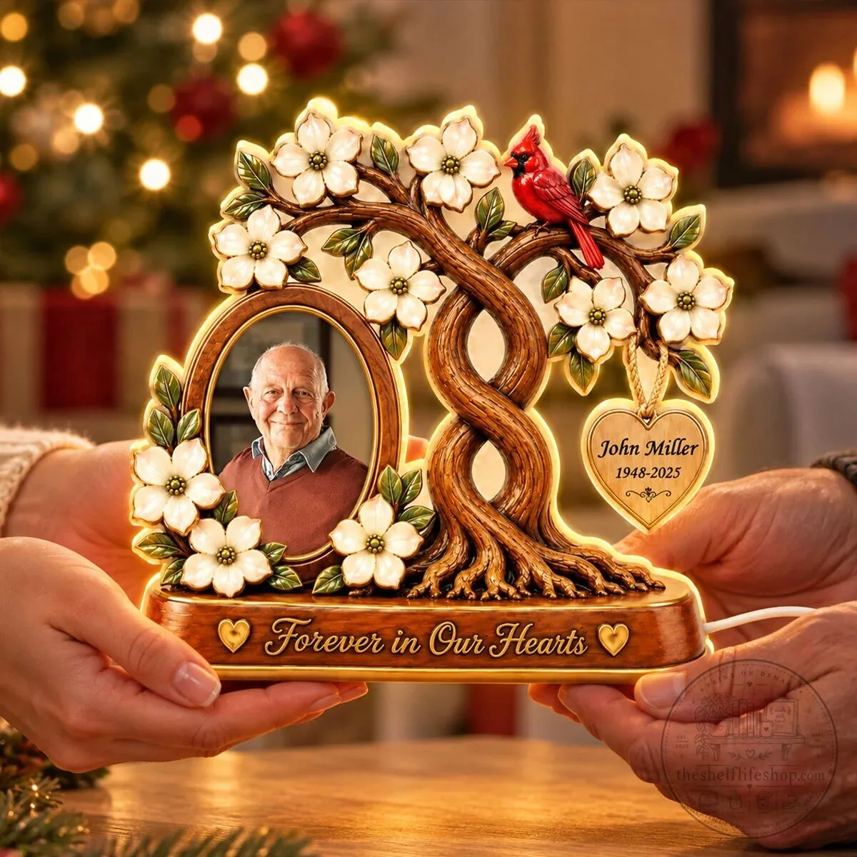 Personalized Memorial Family Tree Photo Light Box with Cardinal and Dogwood Flowers 18 Personalized Memorial Family Tree Photo Light Box with Cardinal and Dogwood Flowers