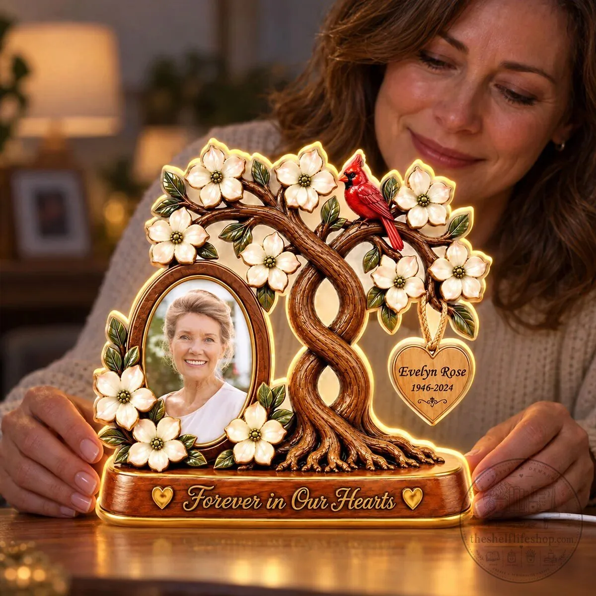 Personalized Memorial Family Tree Photo Light Box with Cardinal and Dogwood Flowers 21 Personalized Memorial Family Tree Photo Light Box with Cardinal and Dogwood Flowers