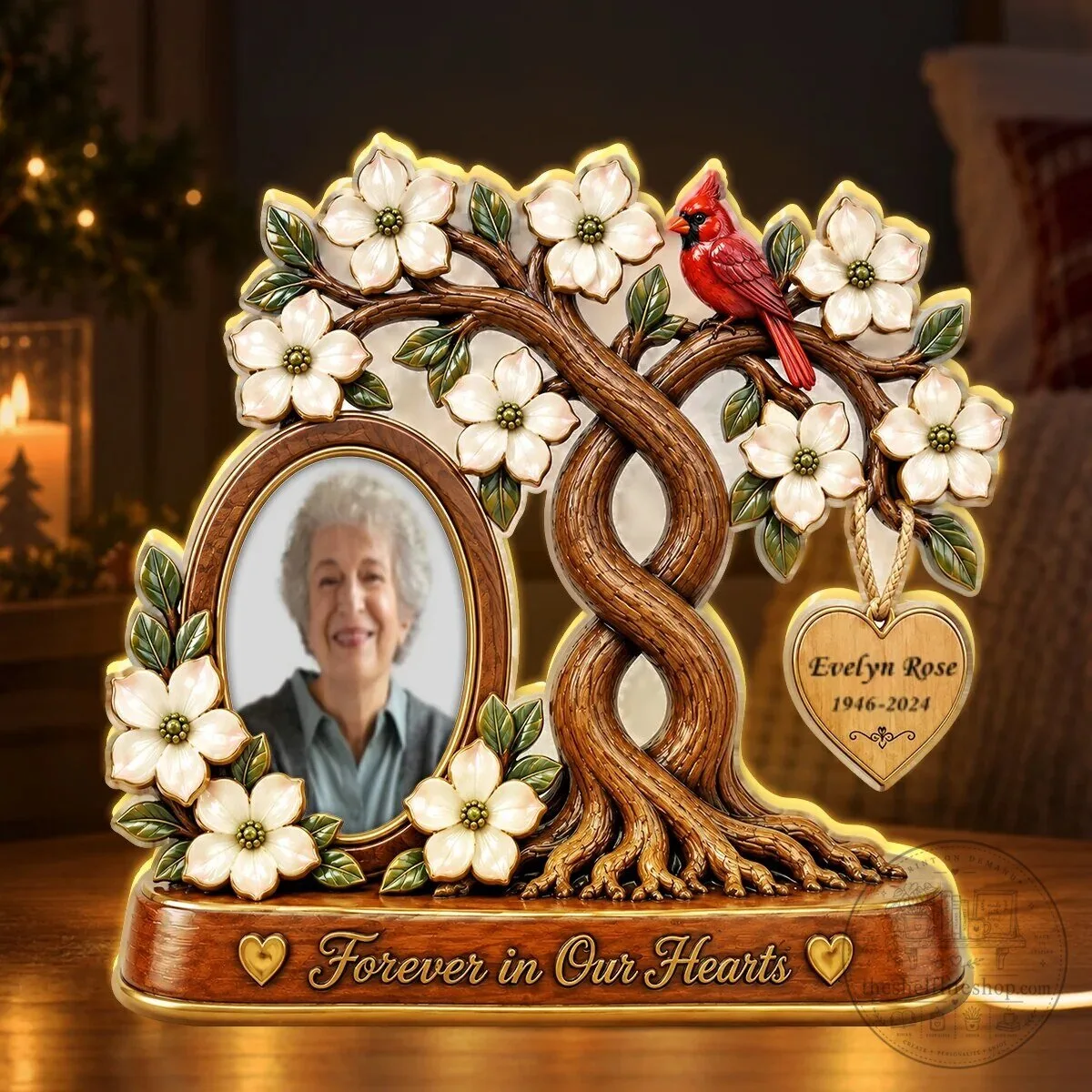 Personalized Memorial Family Tree Photo Light Box with Cardinal and Dogwood Flowers 23 Personalized Memorial Family Tree Photo Light Box with Cardinal and Dogwood Flowers