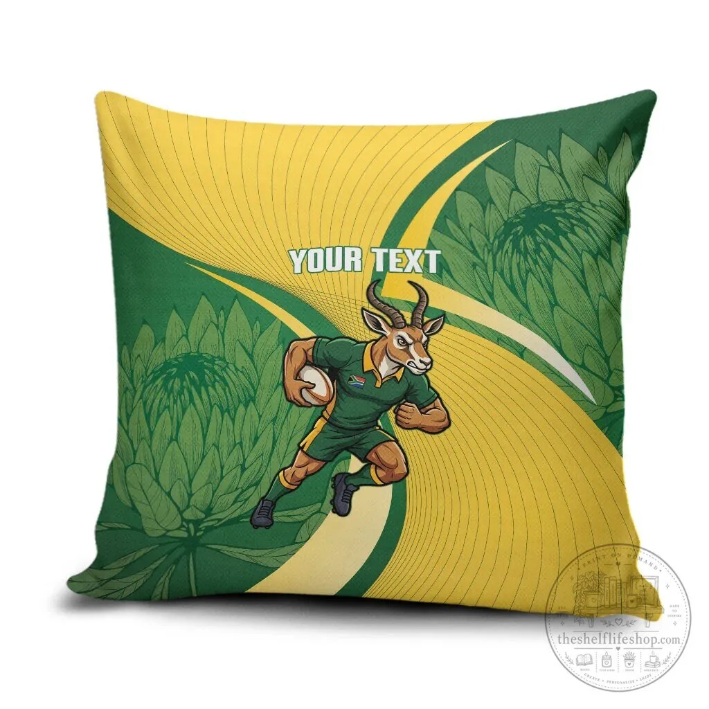 South Africa Rugby Springboks Mascot Custom Text Throw Pillow Cover