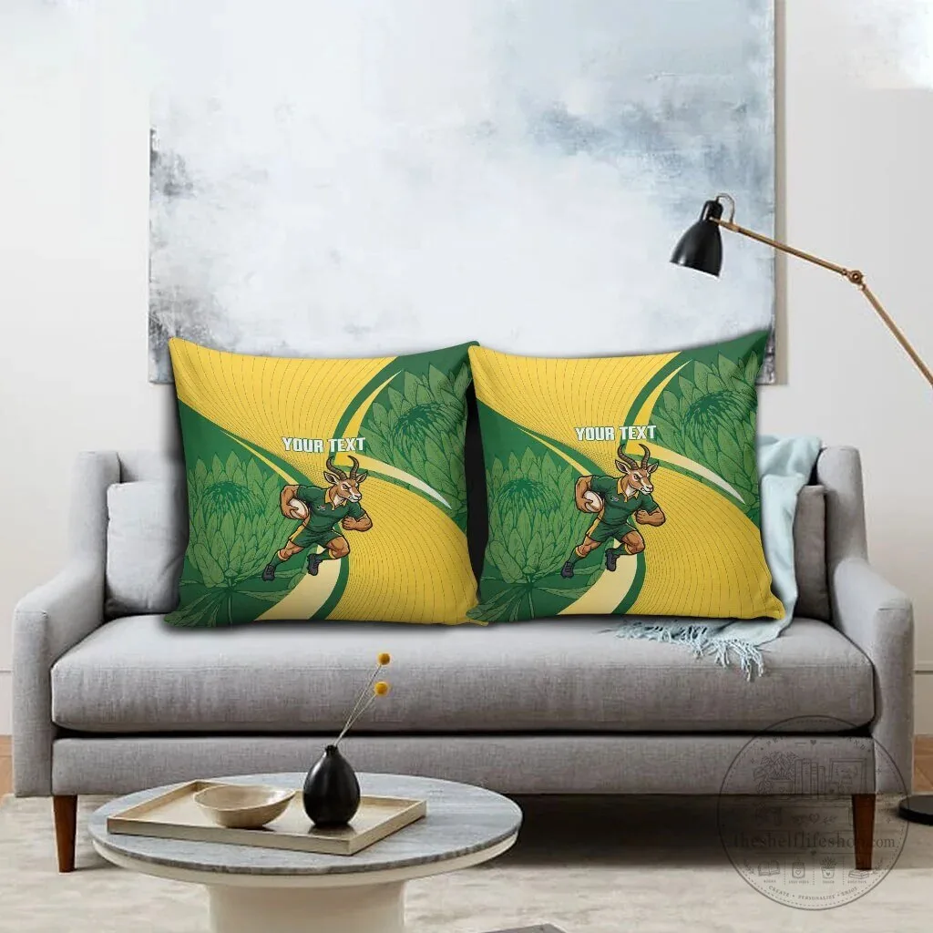 South Africa Rugby Springboks Mascot Custom Text Throw Pillow Cover 10 South Africa Rugby Springboks Mascot Custom Text Throw Pillow Cover