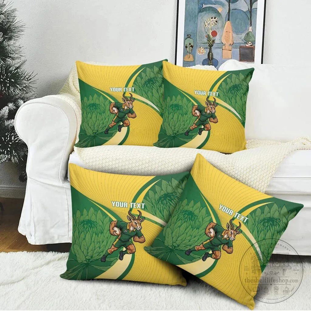 South Africa Rugby Springboks Mascot Custom Text Throw Pillow Cover 12 South Africa Rugby Springboks Mascot Custom Text Throw Pillow Cover