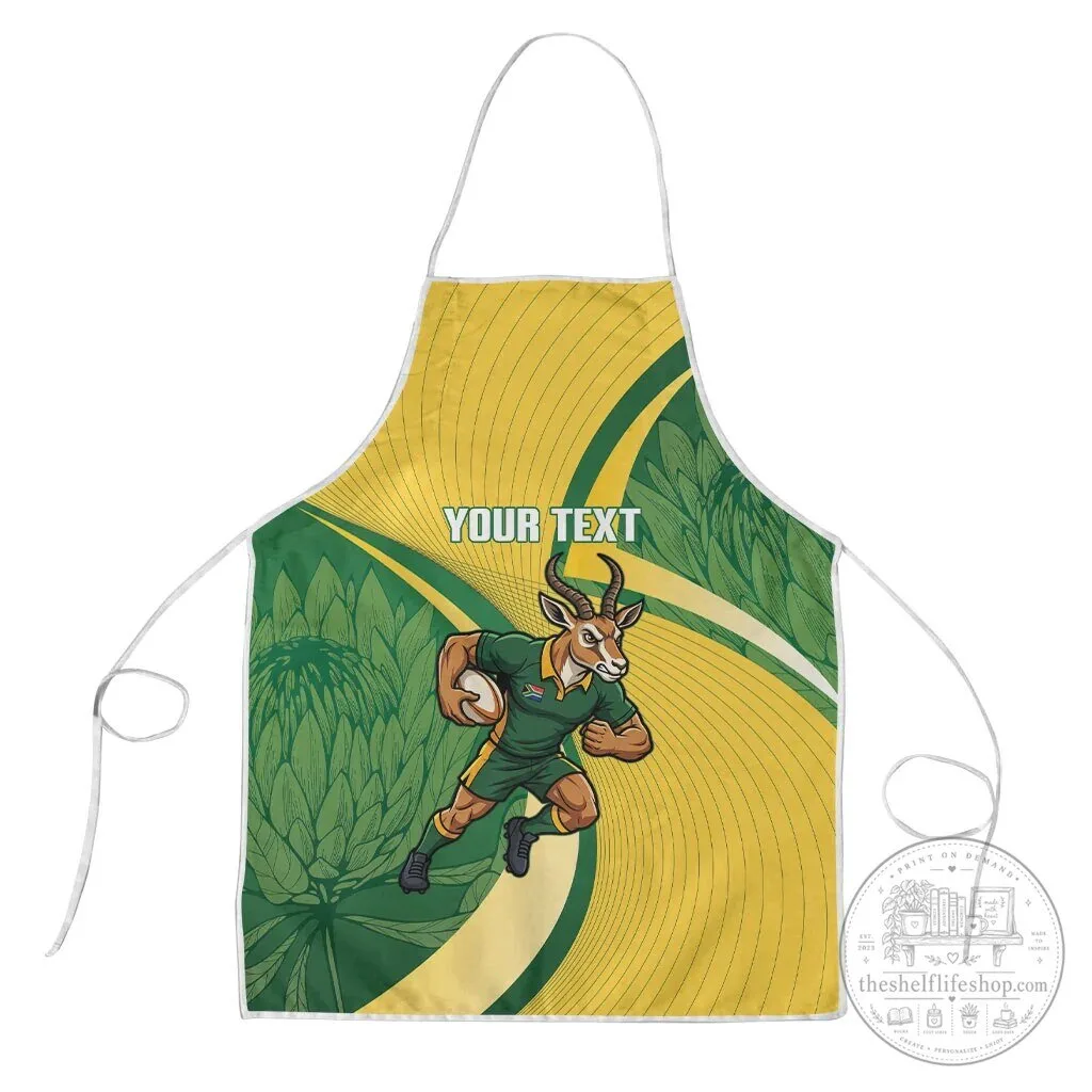South Africa Rugby Springboks Mascot Custom Text Green and Yellow Apron