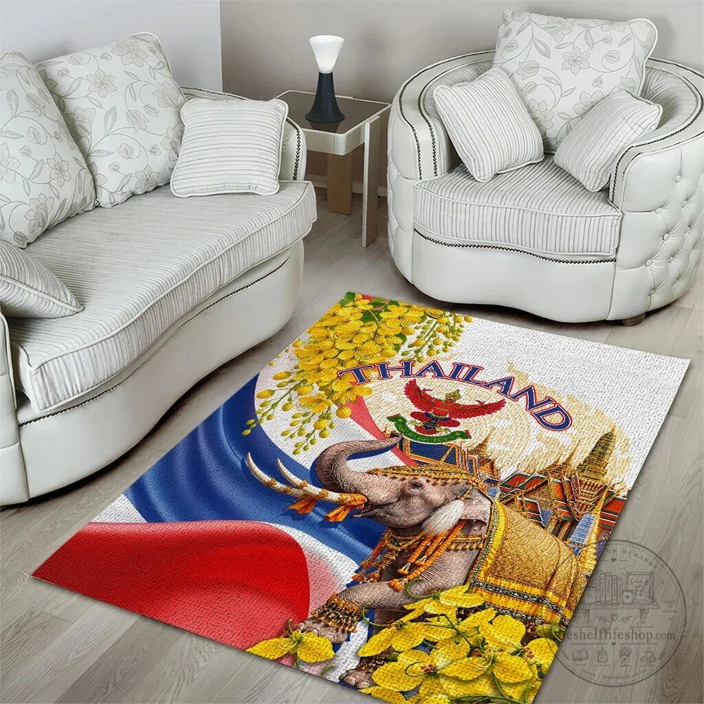 Thailand Golden Elephant and Temple Thai Culture Heritage Area Rug 12 Thailand Golden Elephant and Temple Thai Culture Heritage Area Rug
