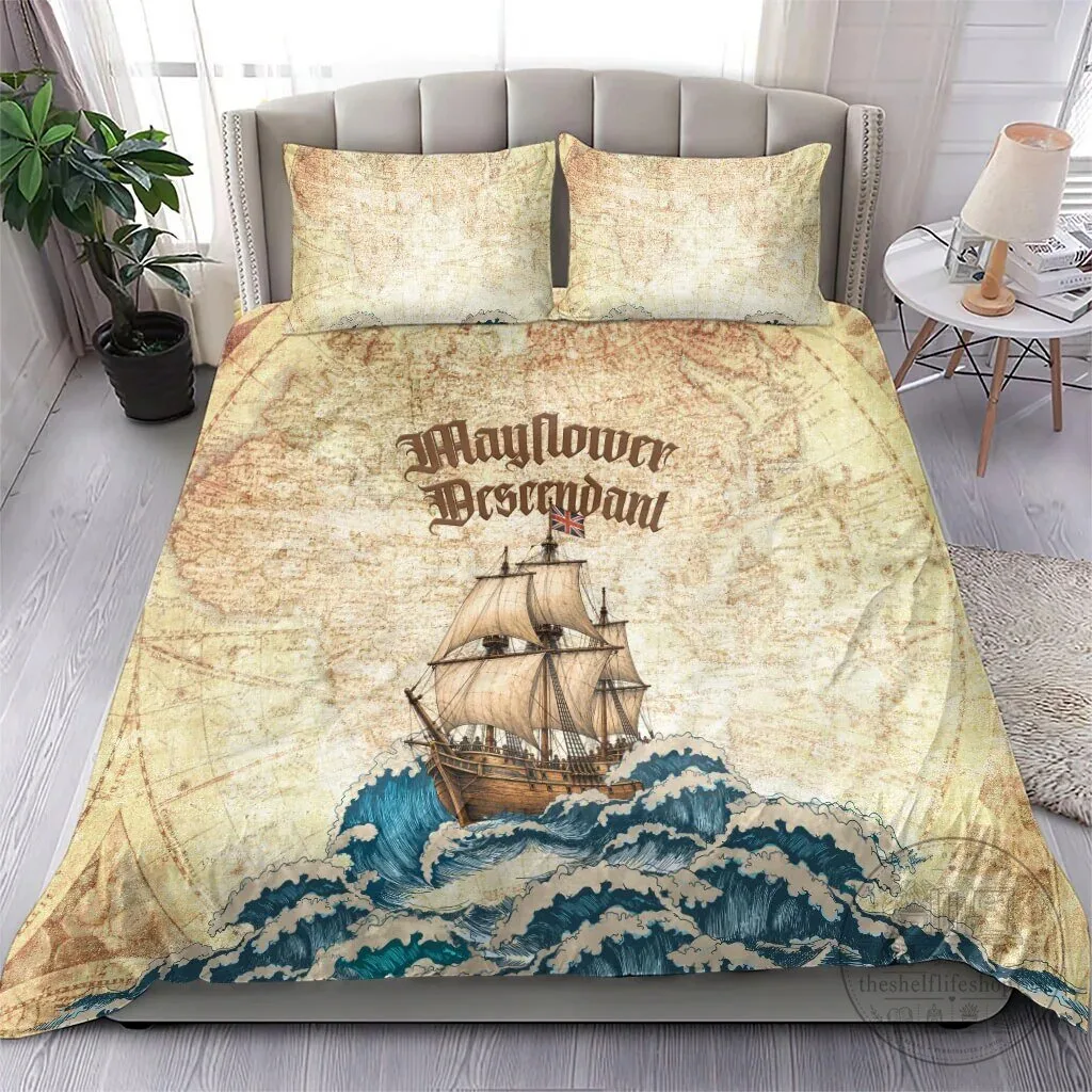 Mayflower Descendant Ship Vintage Nautical Map Ocean Waves Bedding Set 12 Mayflower Descendant Ship Vintage Nautical Map Ocean Waves Bedding Set