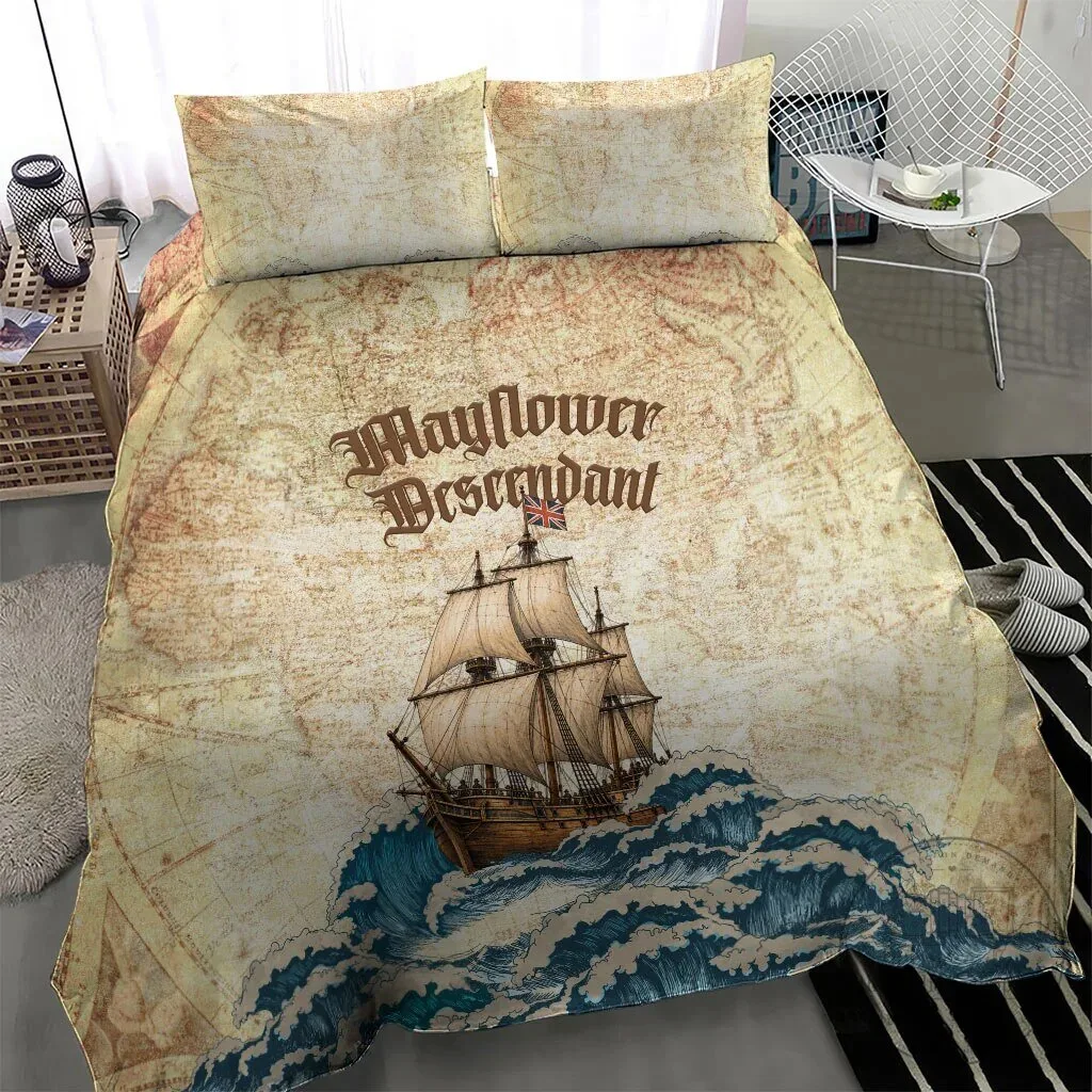 Mayflower Descendant Ship Vintage Nautical Map Ocean Waves Bedding Set 13 Mayflower Descendant Ship Vintage Nautical Map Ocean Waves Bedding Set