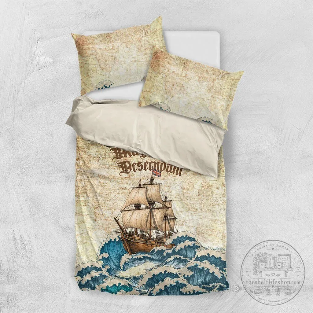 Mayflower Descendant Ship Vintage Nautical Map Ocean Waves Bedding Set 15 Mayflower Descendant Ship Vintage Nautical Map Ocean Waves Bedding Set