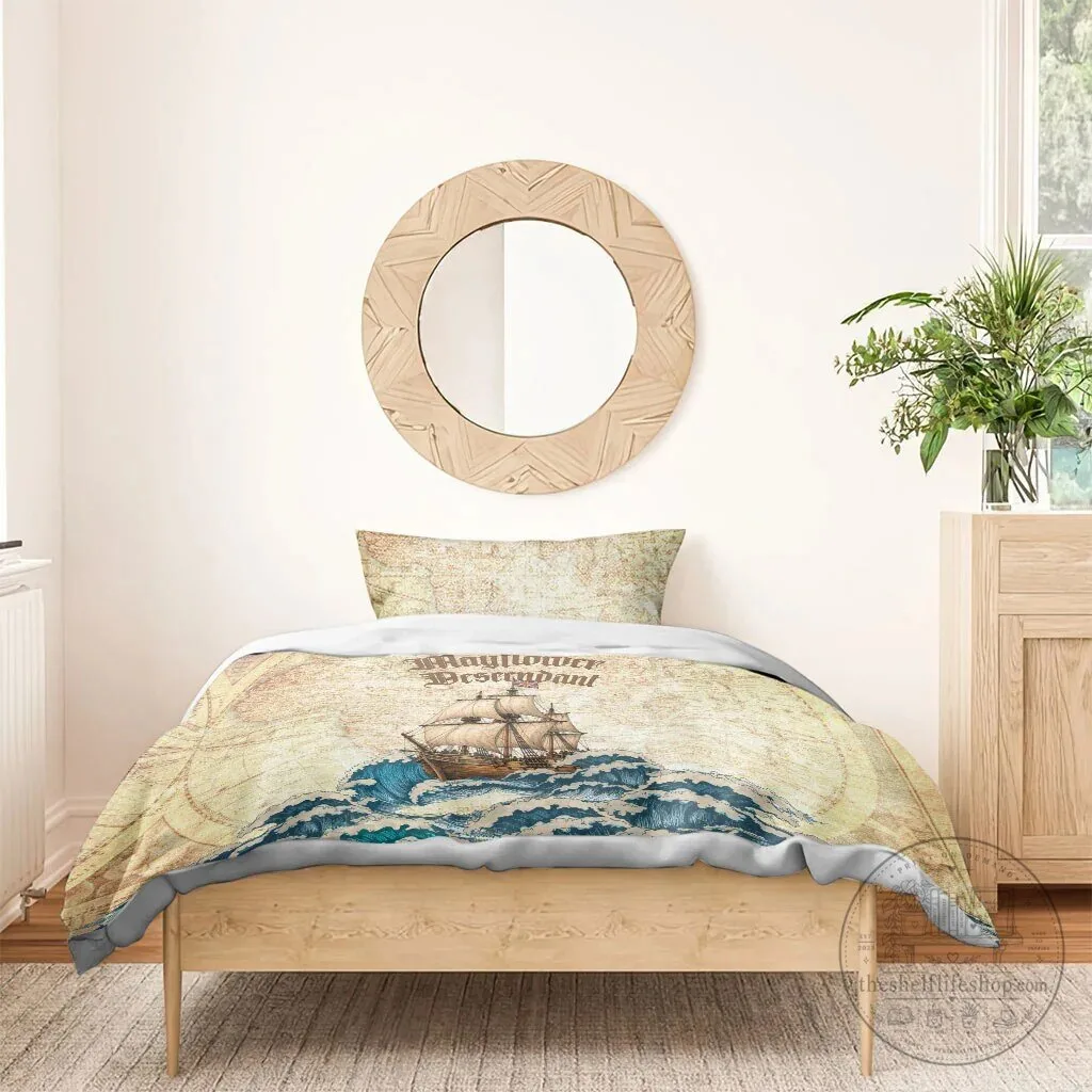 Mayflower Descendant Ship Vintage Nautical Map Ocean Waves Bedding Set 17 Mayflower Descendant Ship Vintage Nautical Map Ocean Waves Bedding Set