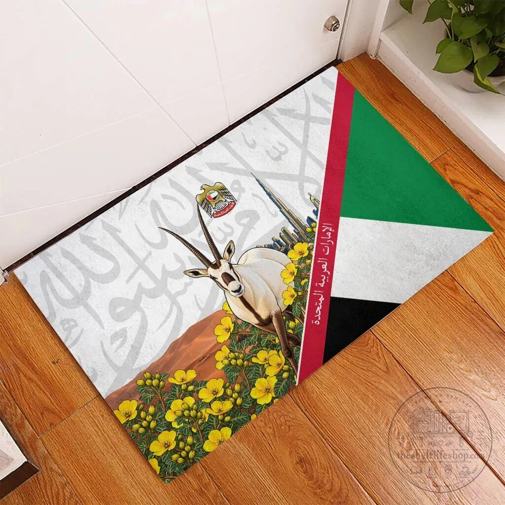 United Arab Emirates National Day Arabian Oryx Floral Doormat 10 United Arab Emirates National Day Arabian Oryx Floral Doormat