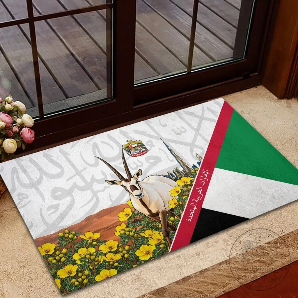 United Arab Emirates National Day Arabian Oryx Floral Doormat 12 United Arab Emirates National Day Arabian Oryx Floral Doormat