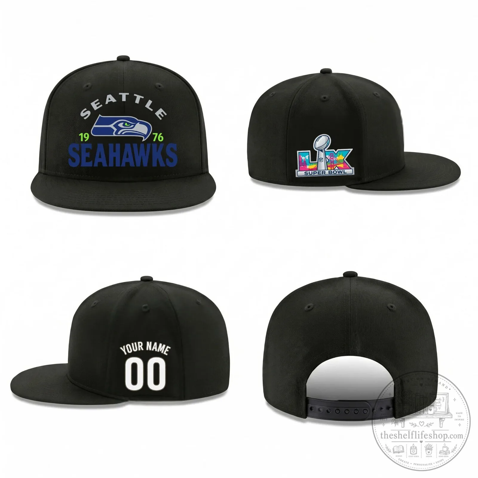 Seattle Seahawks Super Bowl Champions Personalized Flat Bill Snapback Cap Hat