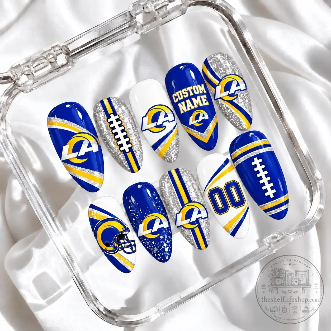 Los Angeles Rams Football Team Custom Name Glitter Press-On Nails