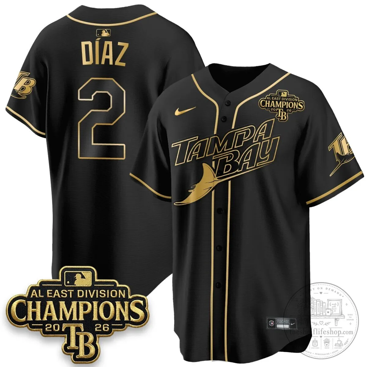 Yandy Diaz Baseball Jersey - 2026 AL East Division Champions, Tampa Bay Rays