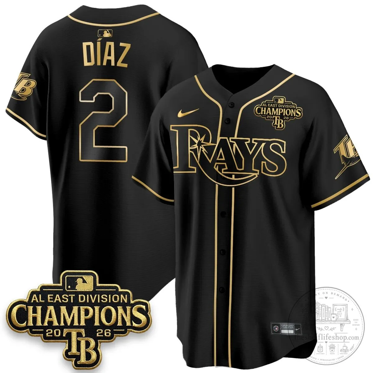 Yandy Diaz Baseball Jersey - 2026 AL East Division Champions, Tampa Bay Rays 76 Yandy Diaz Baseball Jersey - 2026 AL East Division Champions, Tampa Bay Rays
