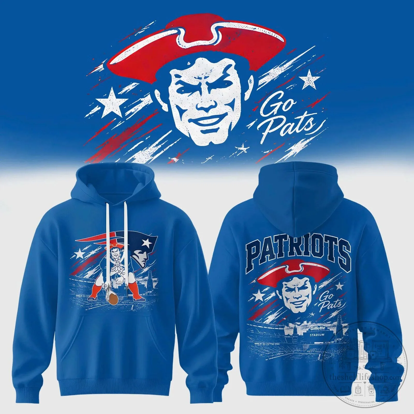 Pat Patriot Distressed Logo Hoodie for Football Fans - New England Patriots