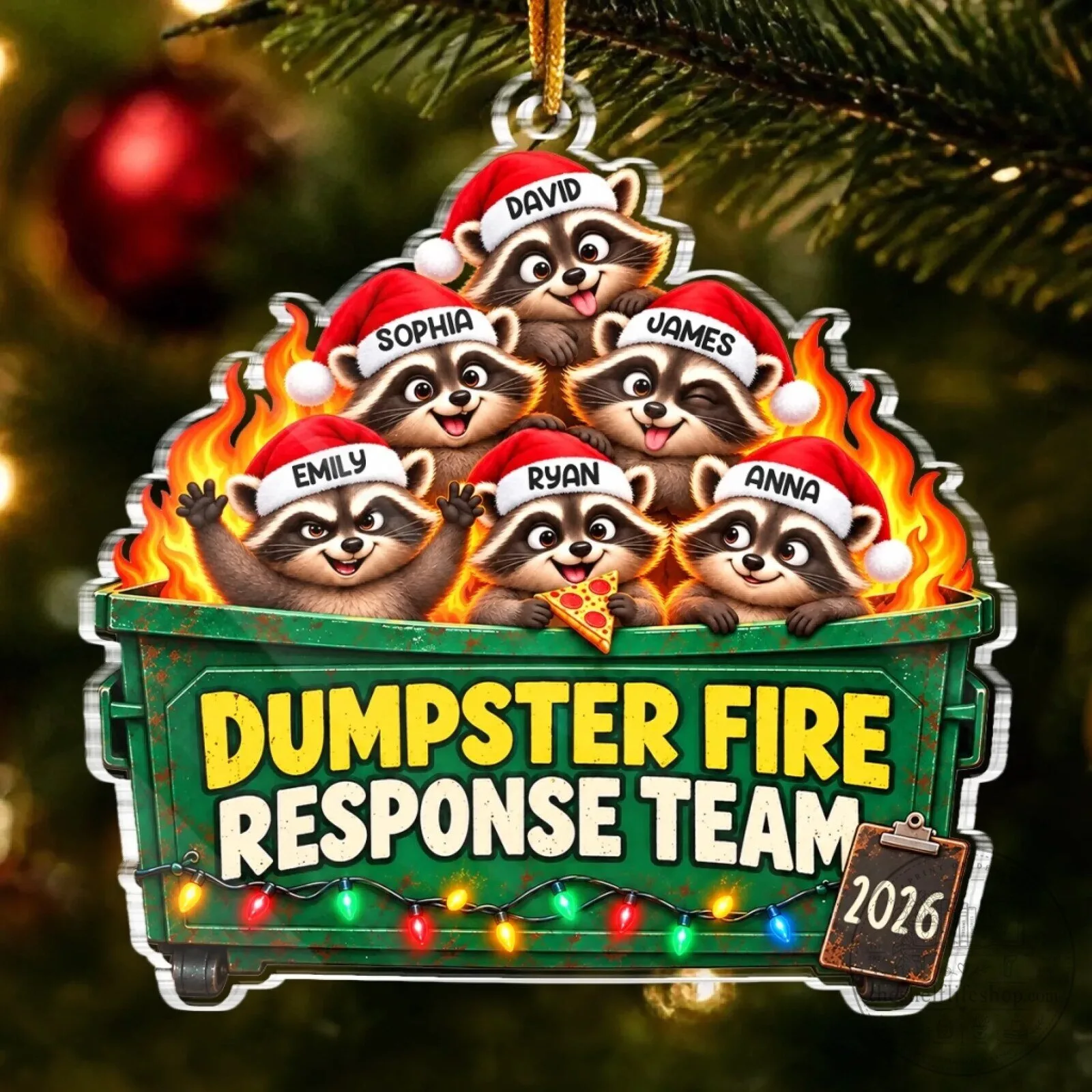 Personalized Dumpster Fire Response Team Raccoon Christmas Tree Ornament