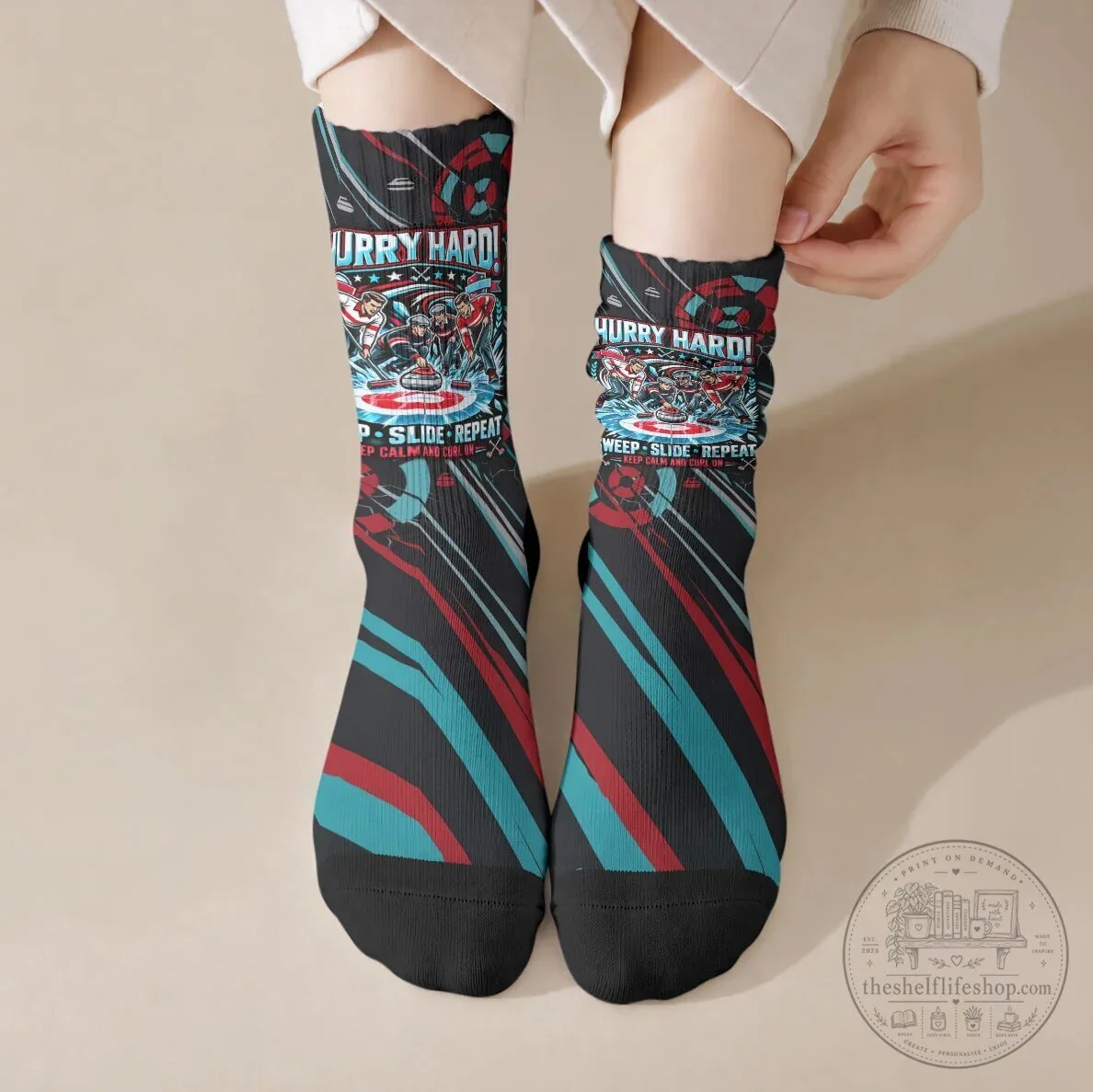 Curling My House My Rules Hurry Hard Sweep Slide Repeat Sports Quote Socks