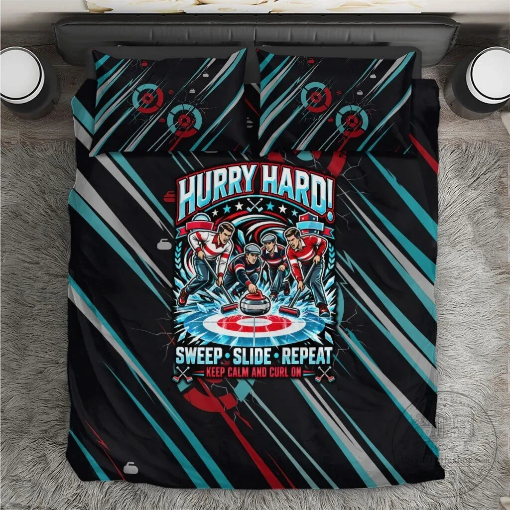 Curling My House My Rules Hurry Hard Sweep Slide Repeat Sports Quote Bedding Set
