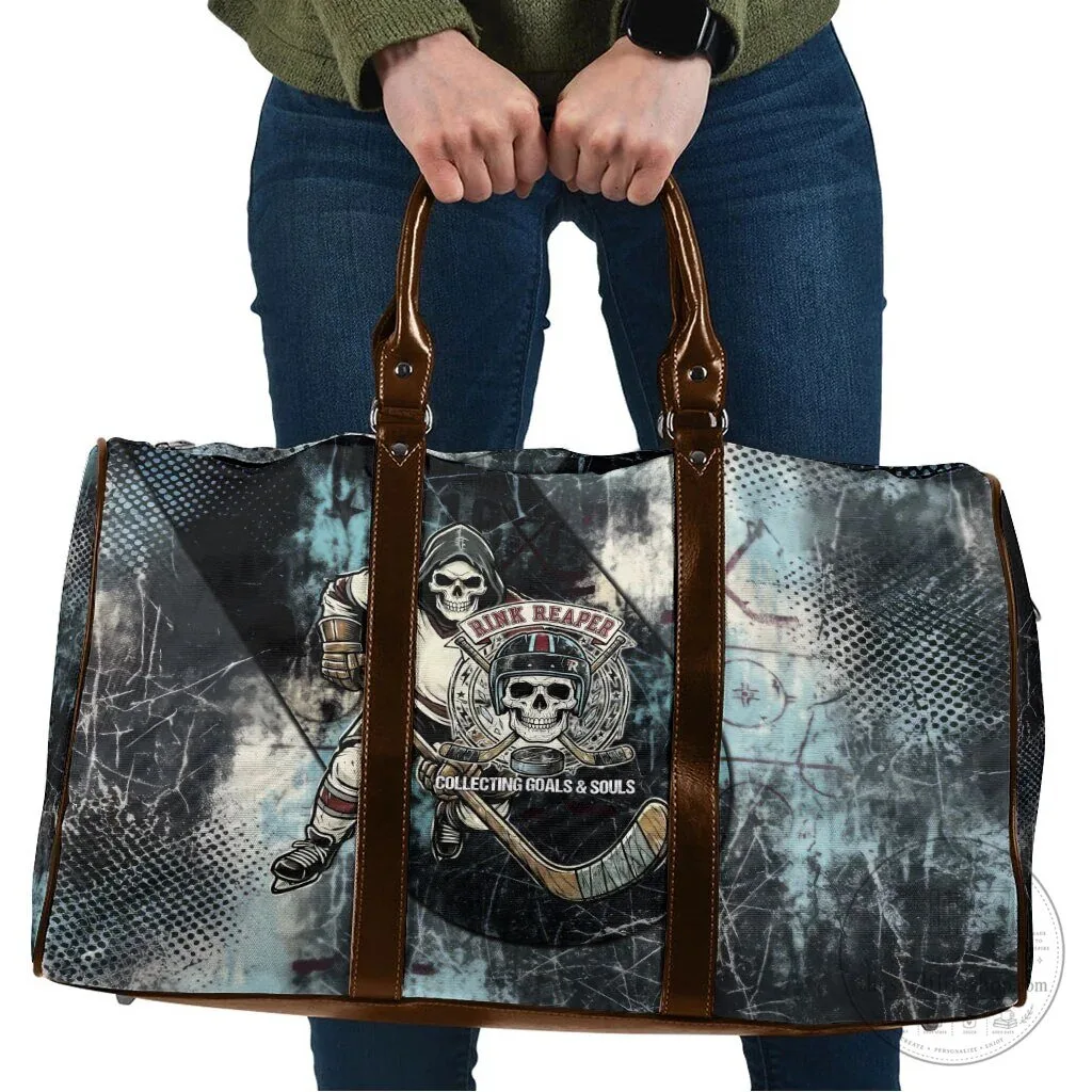 Ice Hockey Rink Reaper Skeleton Collecting Goals and Souls Travel Bag