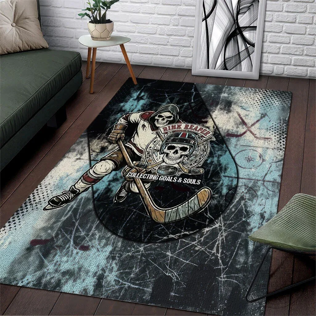 Ice Hockey Rink Reaper Grim Reaper Skeleton Collecting Goals and Souls Area Rug 6 Ice Hockey Rink Reaper Grim Reaper Skeleton Collecting Goals and Souls Area Rug