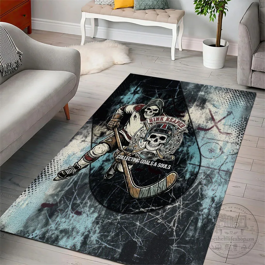 Ice Hockey Rink Reaper Grim Reaper Skeleton Collecting Goals and Souls Area Rug 10 Ice Hockey Rink Reaper Grim Reaper Skeleton Collecting Goals and Souls Area Rug