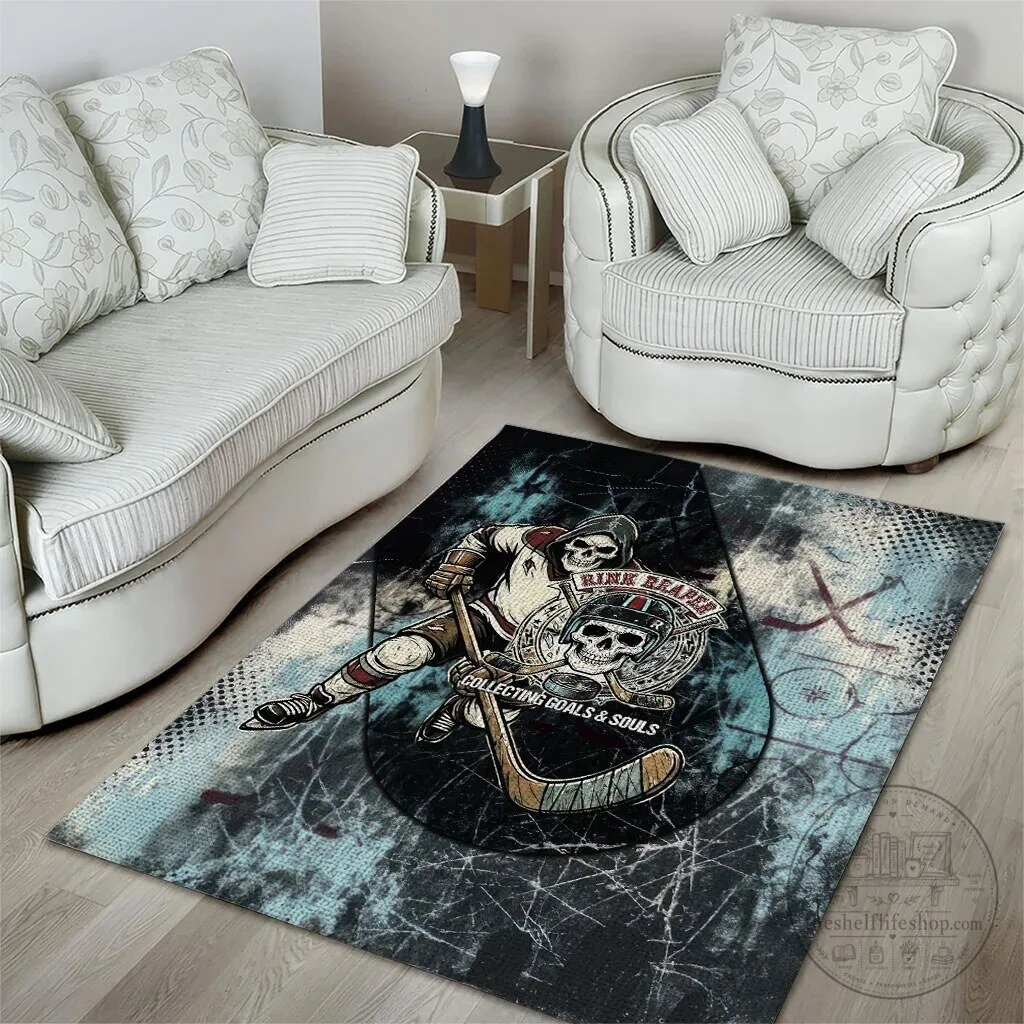 Ice Hockey Rink Reaper Grim Reaper Skeleton Collecting Goals and Souls Area Rug 12 Ice Hockey Rink Reaper Grim Reaper Skeleton Collecting Goals and Souls Area Rug