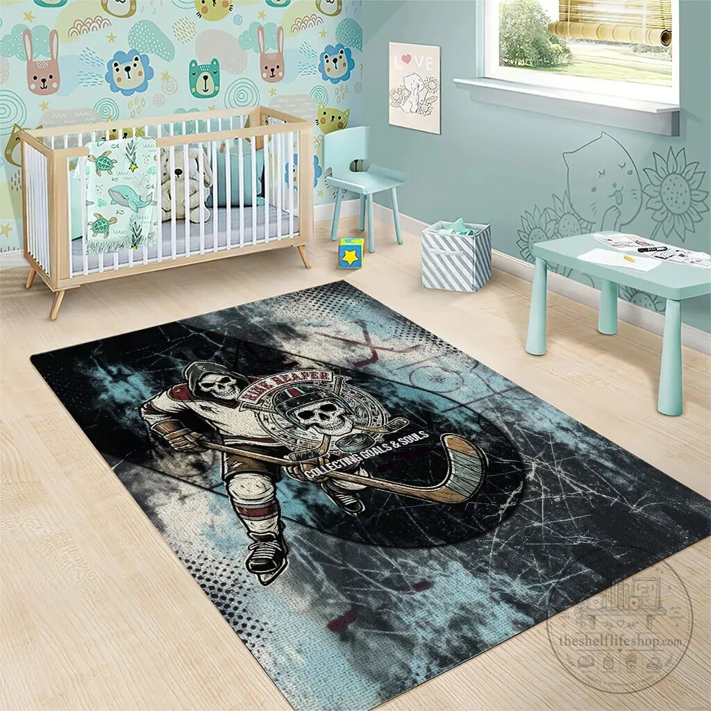Ice Hockey Rink Reaper Grim Reaper Skeleton Collecting Goals and Souls Area Rug 13 Ice Hockey Rink Reaper Grim Reaper Skeleton Collecting Goals and Souls Area Rug