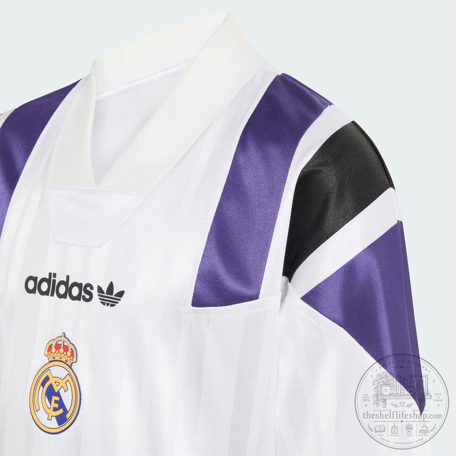 Real Madrid 1994-1996 Home Football Jersey White Purple Adidas 11 Real Madrid 1994-1996 Home Football Jersey White Purple Adidas