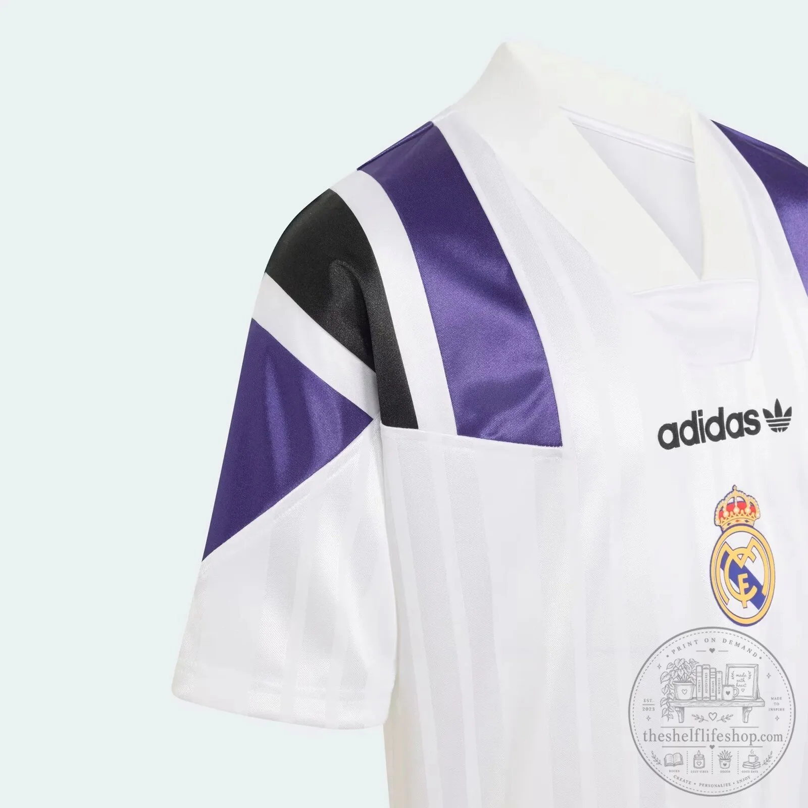 Real Madrid 1994-1996 Home Football Jersey White Purple Adidas 12 Real Madrid 1994-1996 Home Football Jersey White Purple Adidas