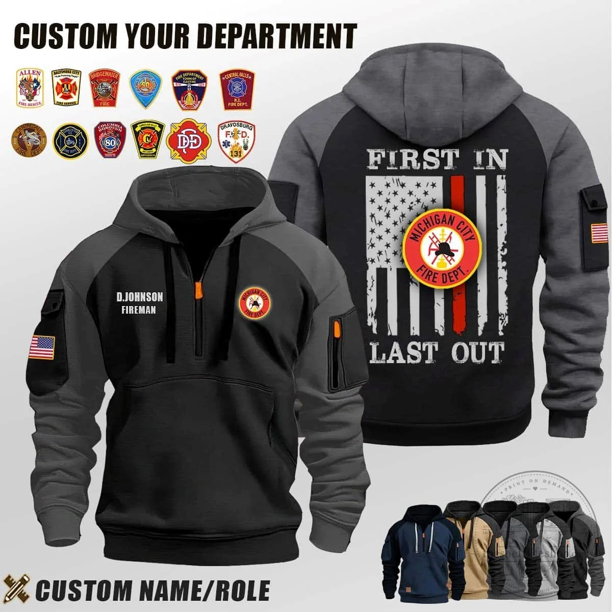 Michigan Fire Department First In Last Out Firefighter Hoodie