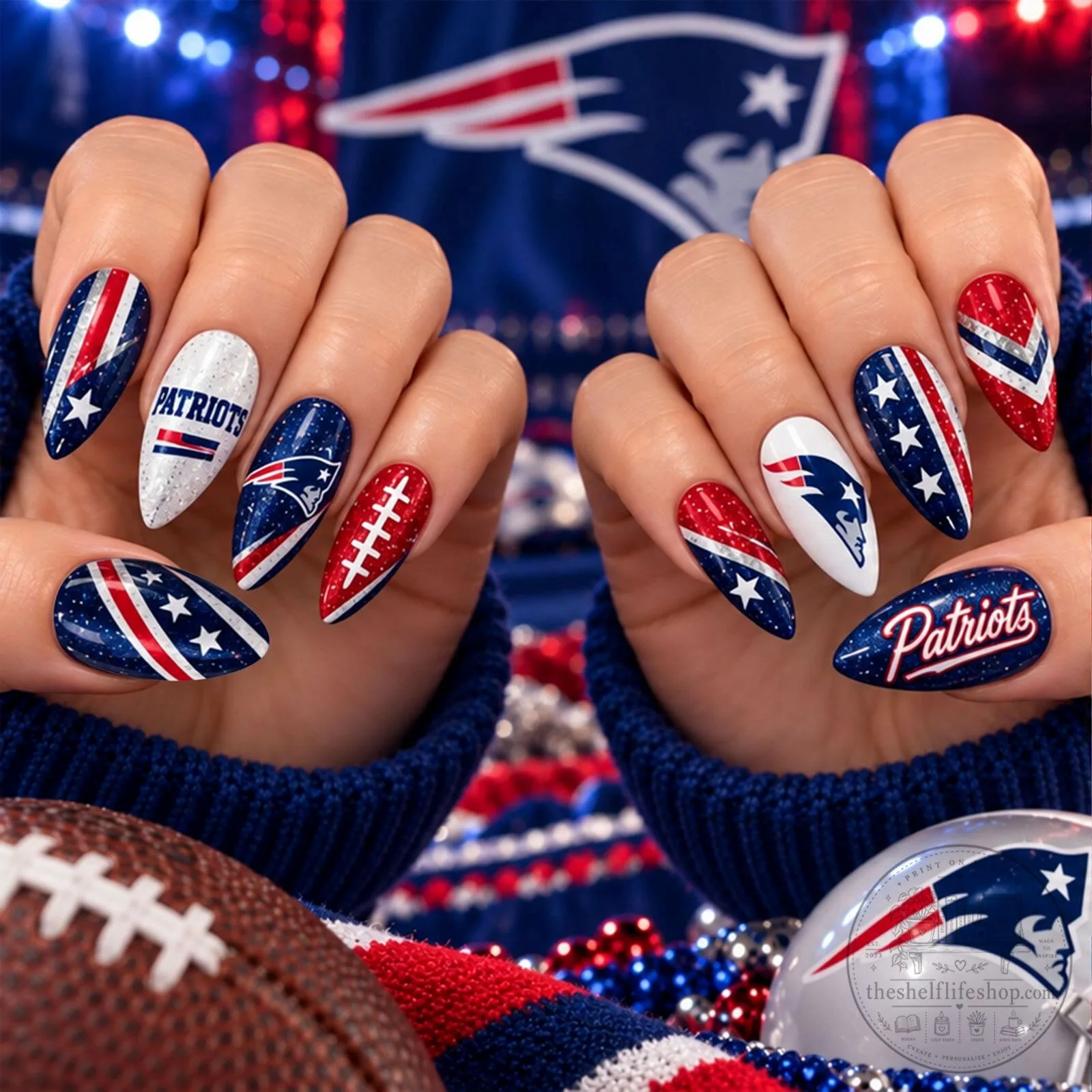 New England Patriots NFL Football Sparkle Game Day Press-On Nails Set