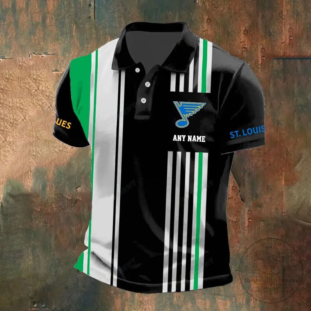 St. Louis Blues Personalized Striped Black and White Polo Shirt 13 St. Louis Blues Personalized Striped Black and White Polo Shirt