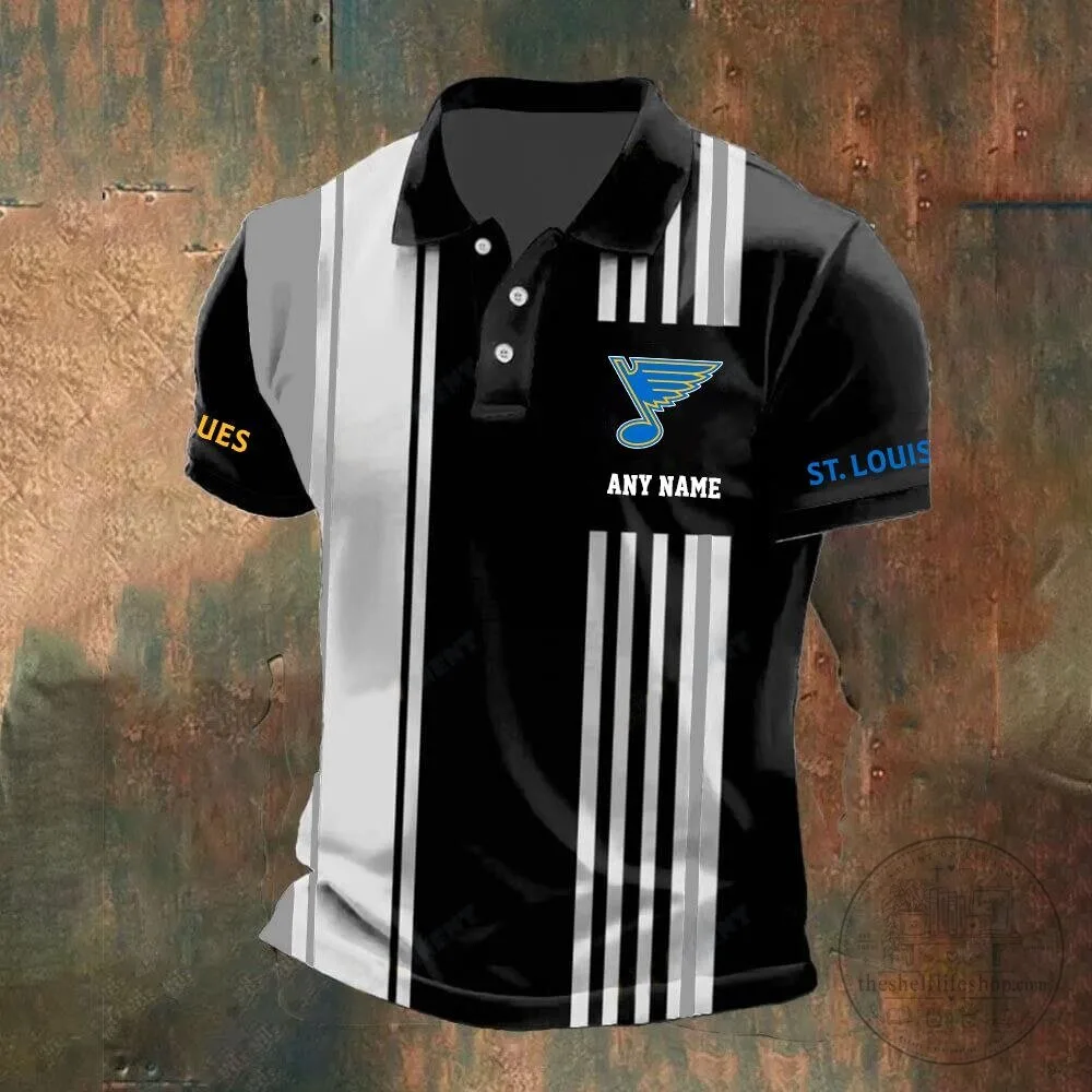 St. Louis Blues Personalized Striped Black and White Polo Shirt 14 St. Louis Blues Personalized Striped Black and White Polo Shirt