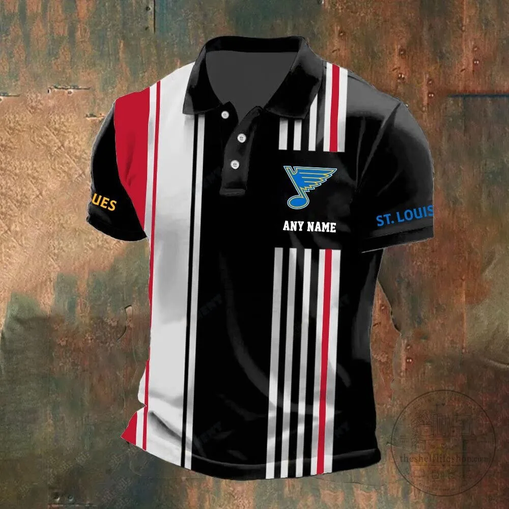 St. Louis Blues Personalized Striped Black and White Polo Shirt 16 St. Louis Blues Personalized Striped Black and White Polo Shirt
