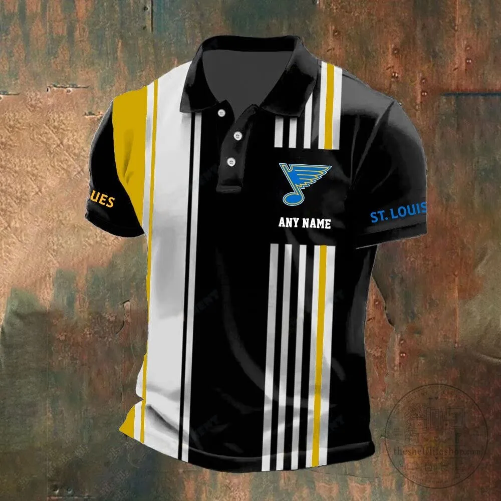St. Louis Blues Personalized Striped Black and White Polo Shirt 17 St. Louis Blues Personalized Striped Black and White Polo Shirt