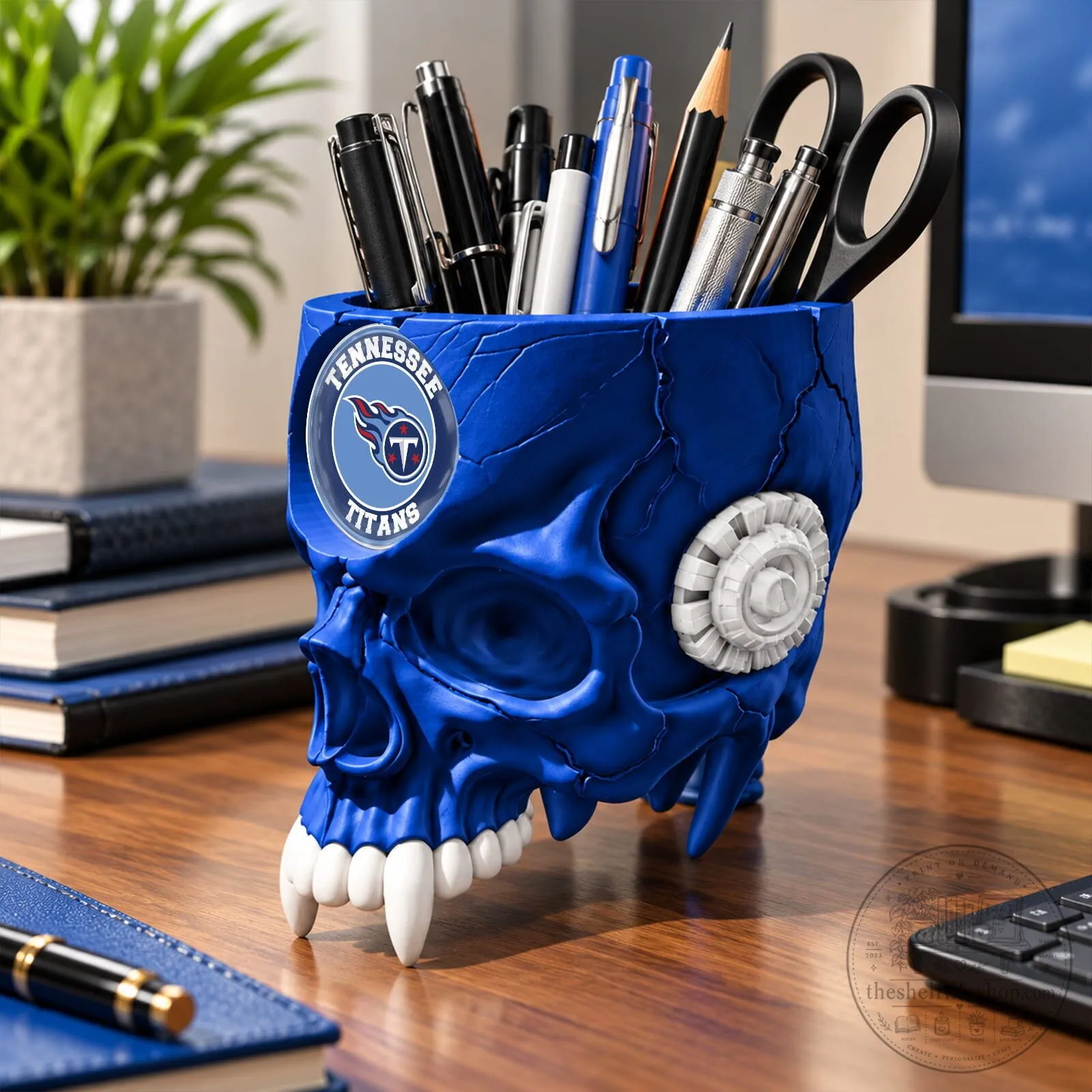 Tennessee Titans NFL Football Skull Pen and Pencil Holder Desk Organizer