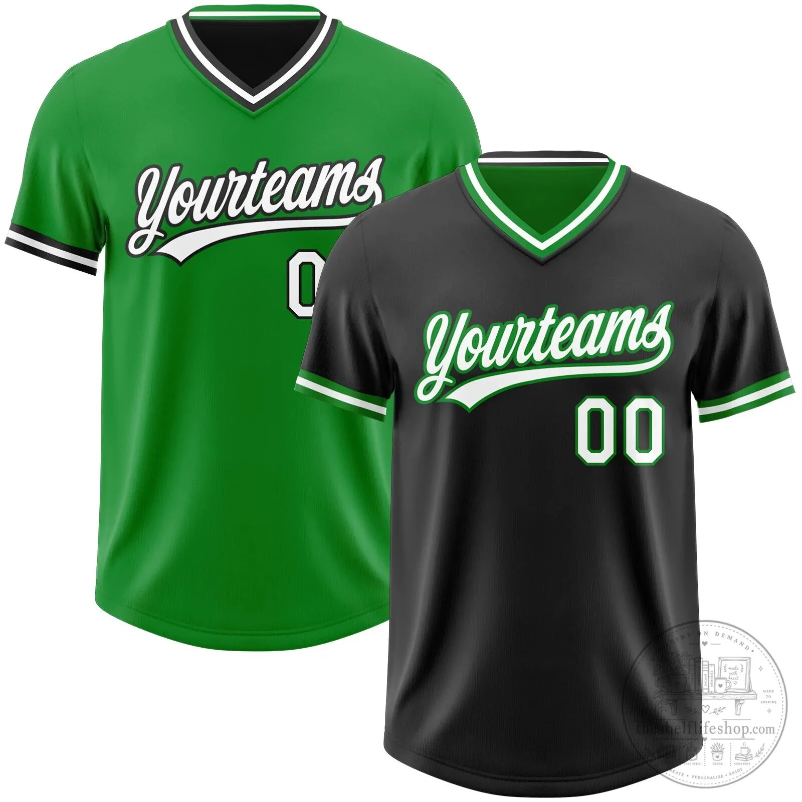 Custom Black White Grass Green Reversible Pullover Baseball Jersey