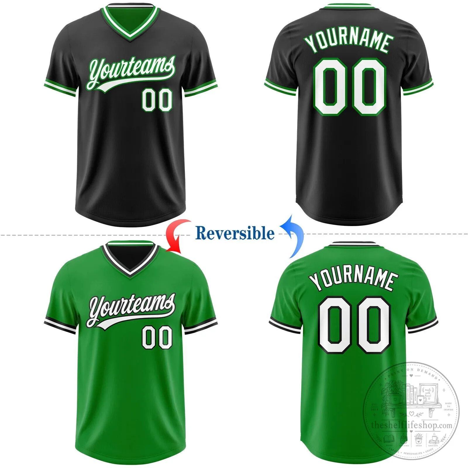 Custom Black White Grass Green Reversible Pullover Baseball Jersey 12 Custom Black White Grass Green Reversible Pullover Baseball Jersey