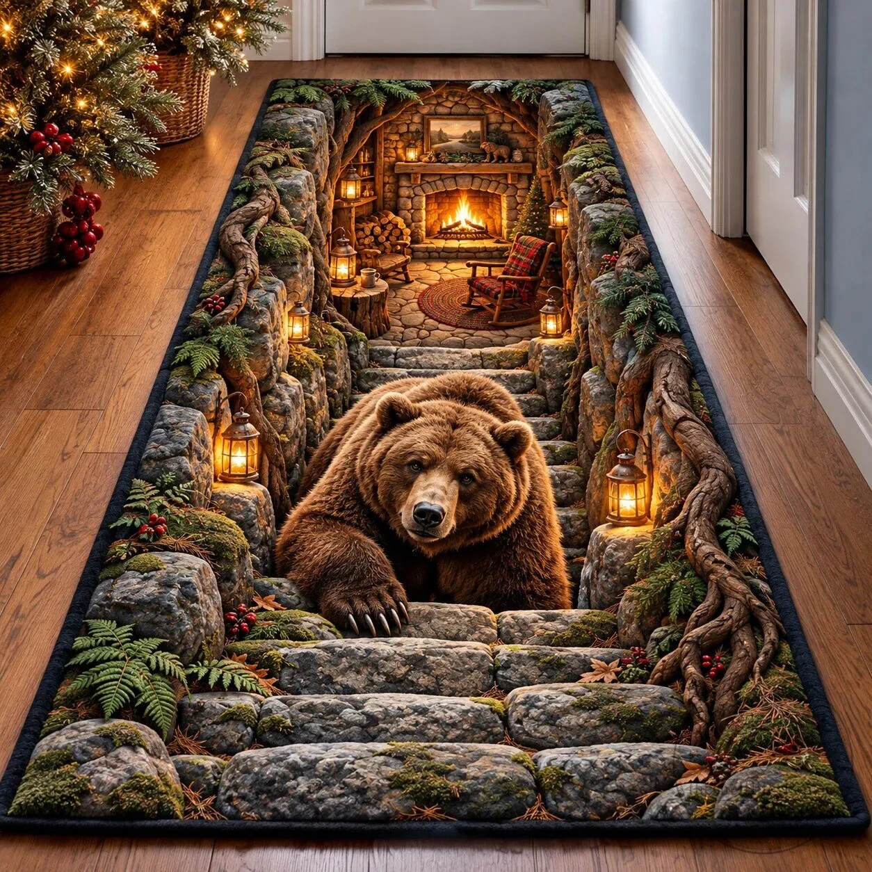 Grizzly Bear Cabin Cozy Fireplace Forest Woodland Nature Hallway Runner Rug 5 Grizzly Bear Cabin Cozy Fireplace Forest Woodland Nature Hallway Runner Rug