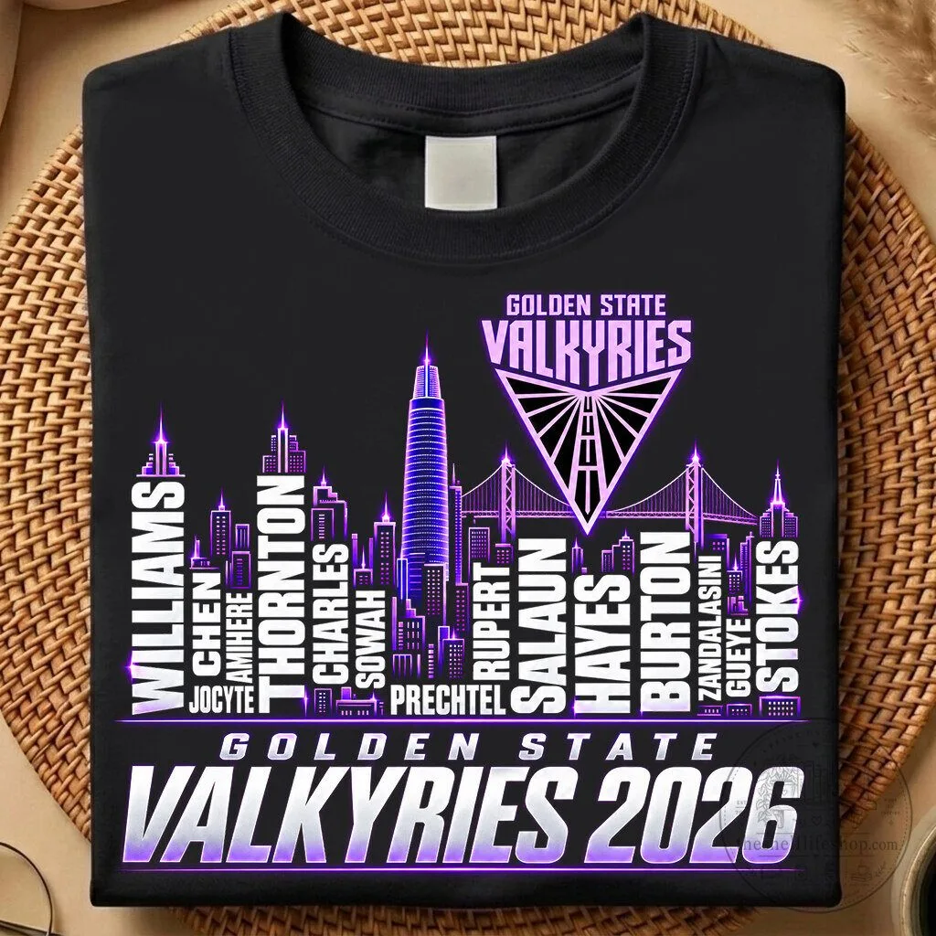Golden State Valkyries 2026 WNBA Team Roster Skyline Black T-Shirt