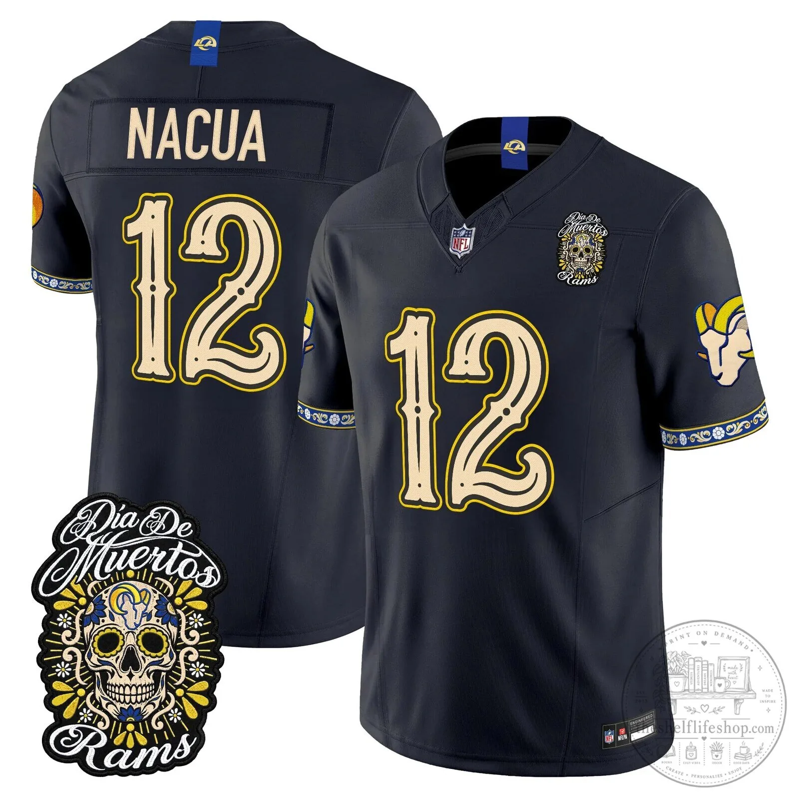 Los Angeles Rams Puka Nacua Día de los Muertos Football Jersey