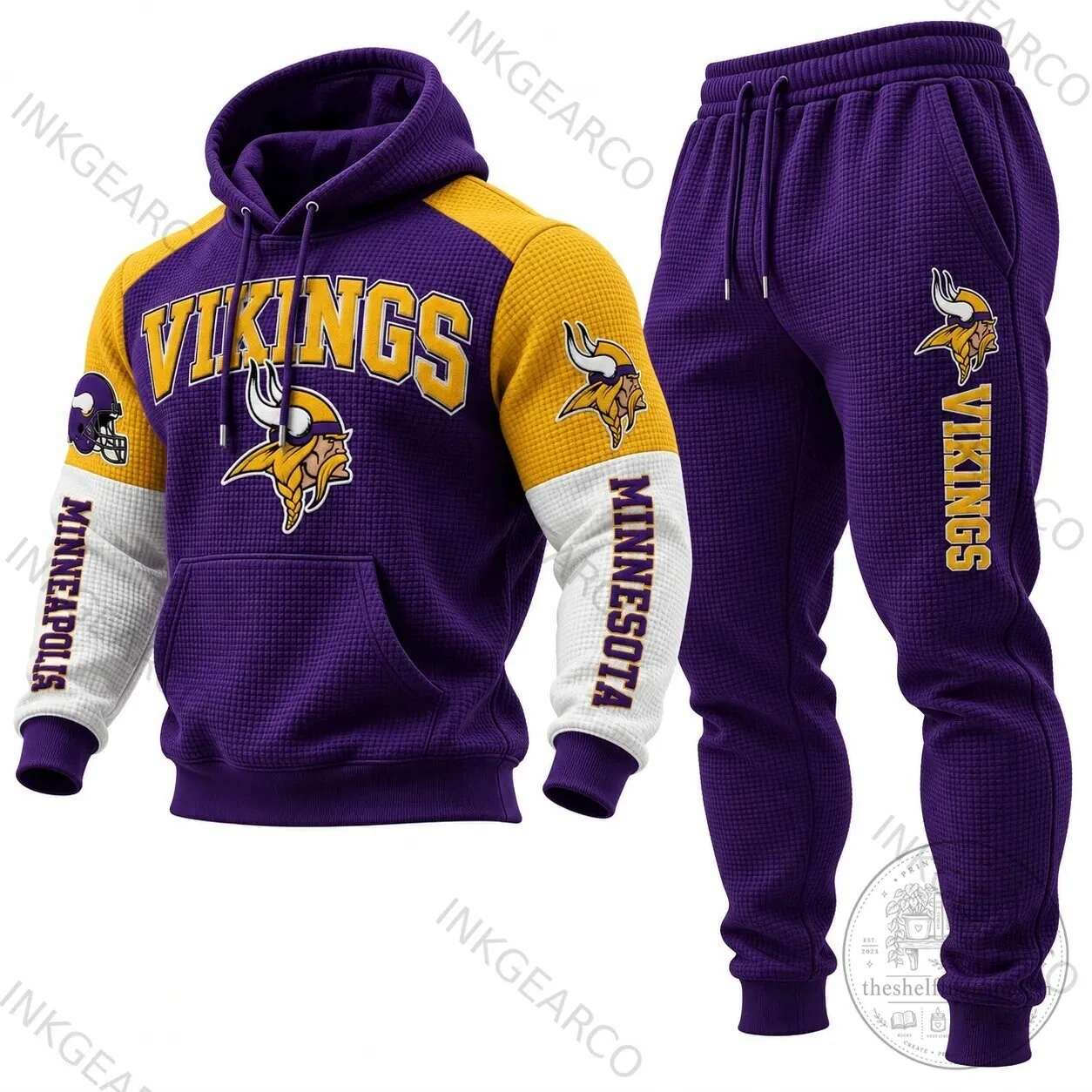 Waffle Knit Hoodie featuring the Minnesota Vikings Football Team Logo 2 Waffle Knit Hoodie featuring the Minnesota Vikings Football Team Logo