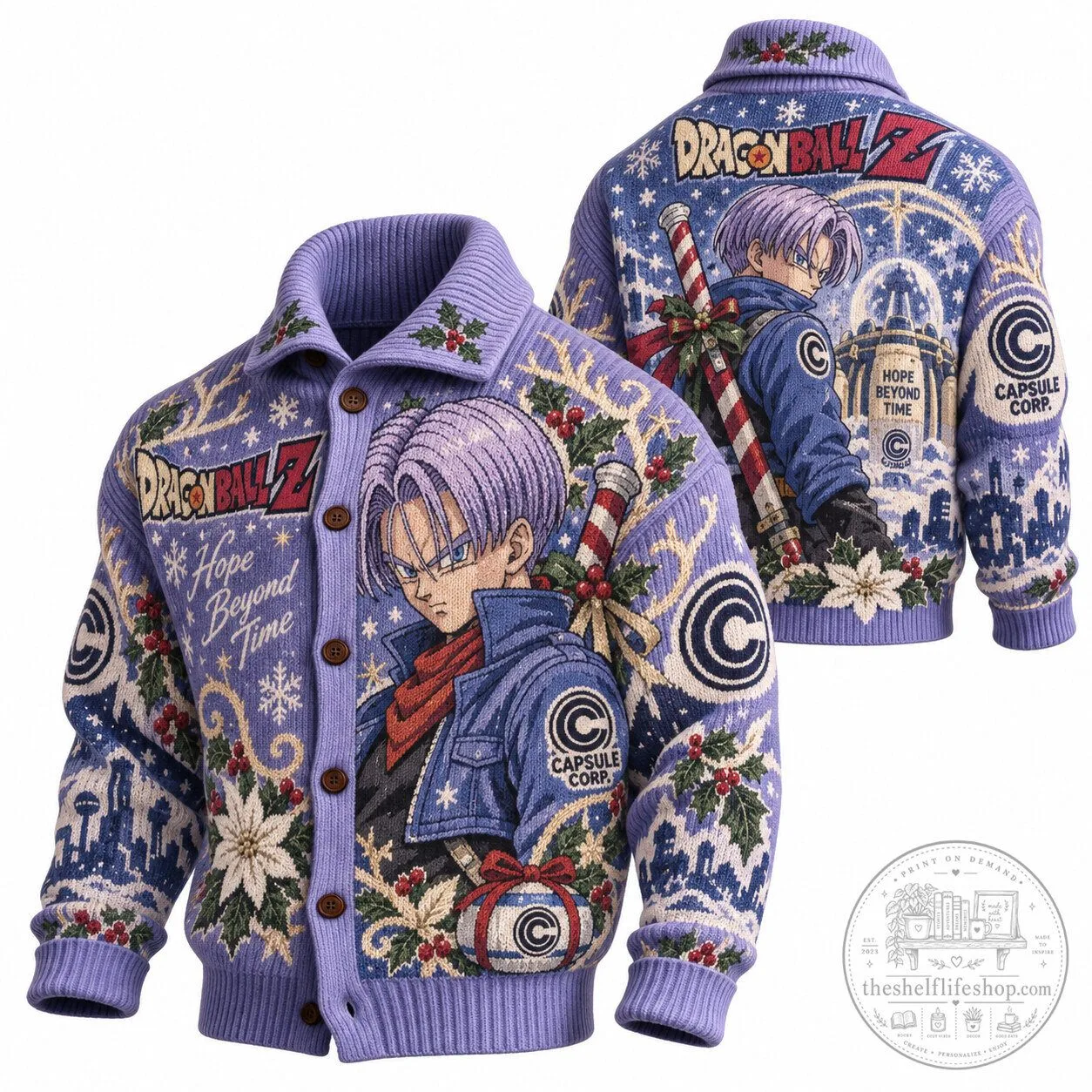 Dragon Ball Z Trunks Hope Beyond Time Anime Ugly Christmas Cardigan Sweater