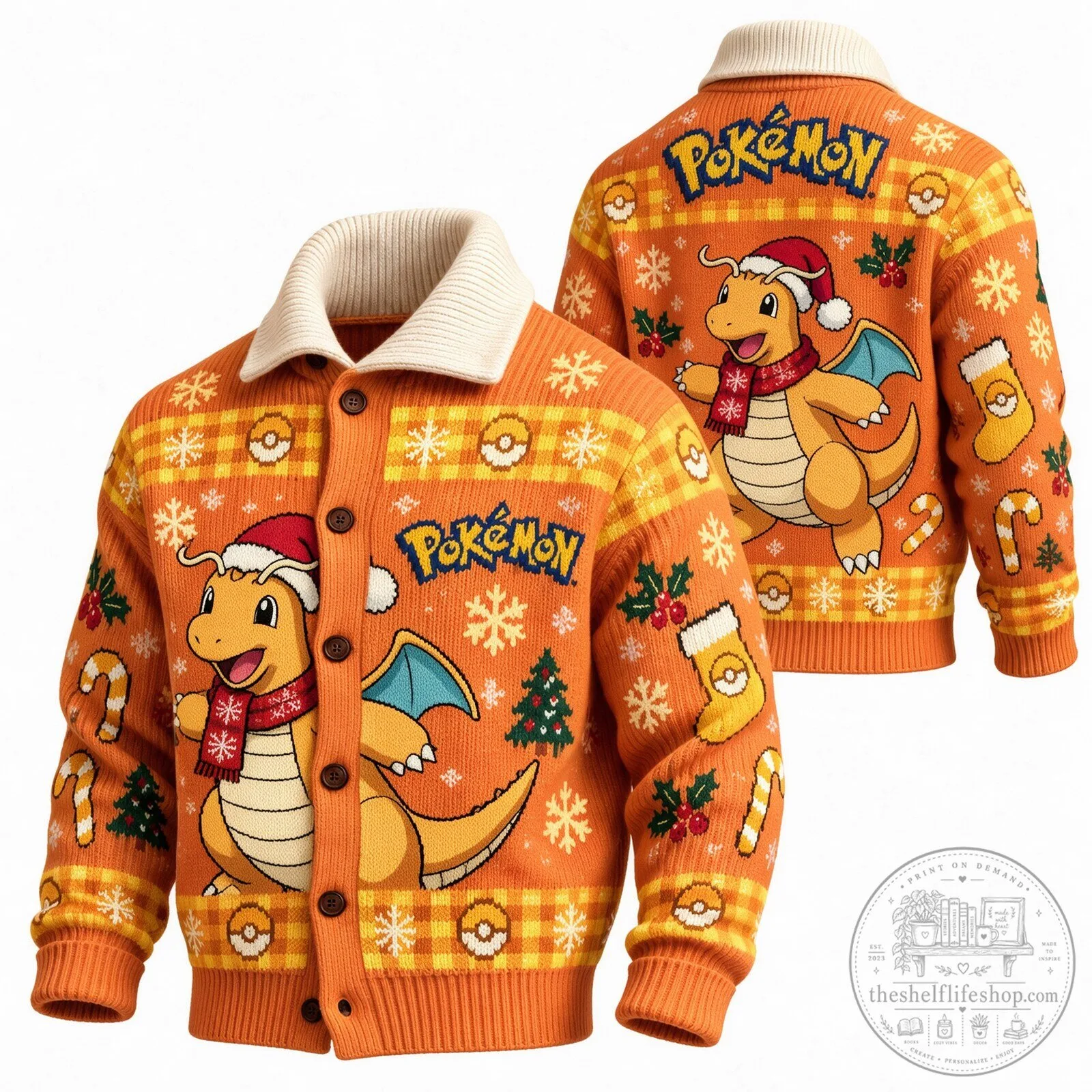 Pokemon Dragonite Christmas Holiday Ugly Sweater Cardigan
