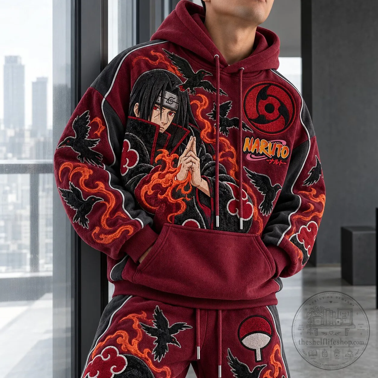 Naruto Shippuden Itachi Uchiha Akatsuki Embroidered Hoodie 1 Naruto Shippuden Itachi Uchiha Akatsuki Embroidered Hoodie